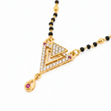 Designer Triangle CZ Stone Mangalsutra with Ruby Drop Pendant for Women