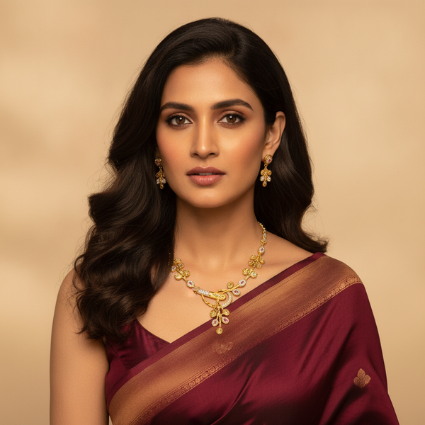 NXGOLD Premium Leaf Vine Crystal Necklace Set for Women