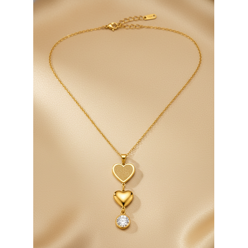 Golden Double Heart Crystal Pendant Necklace for Women