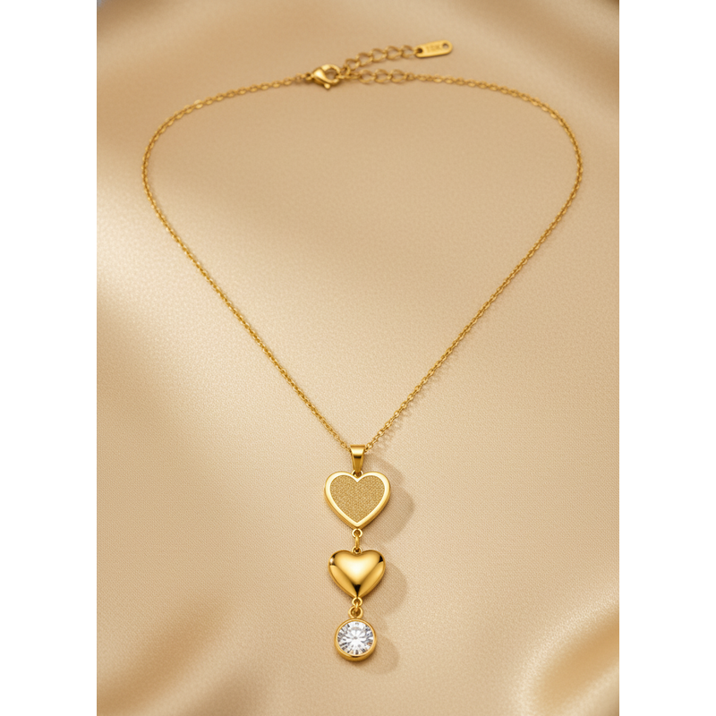 Golden Double Heart Crystal Pendant Necklace for Women