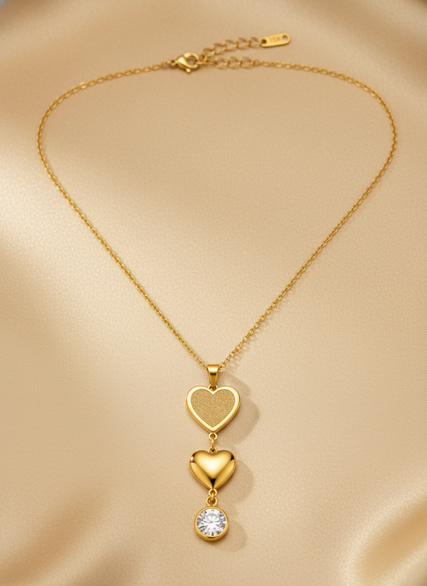Golden Double Heart Crystal Pendant Necklace for Women