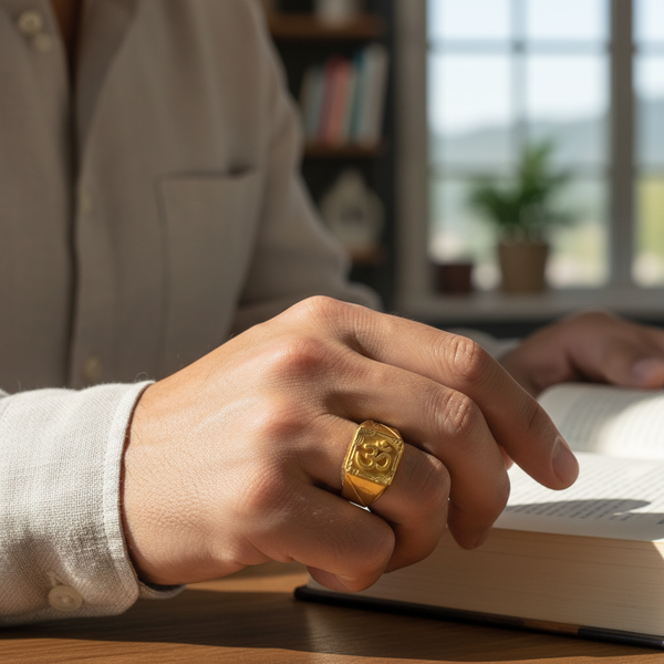 NXGOLD Divine Om Heritage Gold Signet Ring for Men