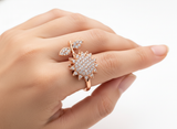 Rose Gold Sunflower Crystal Ring for Women