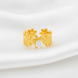 Designer Adjustable Flower Ring with CZ Stone