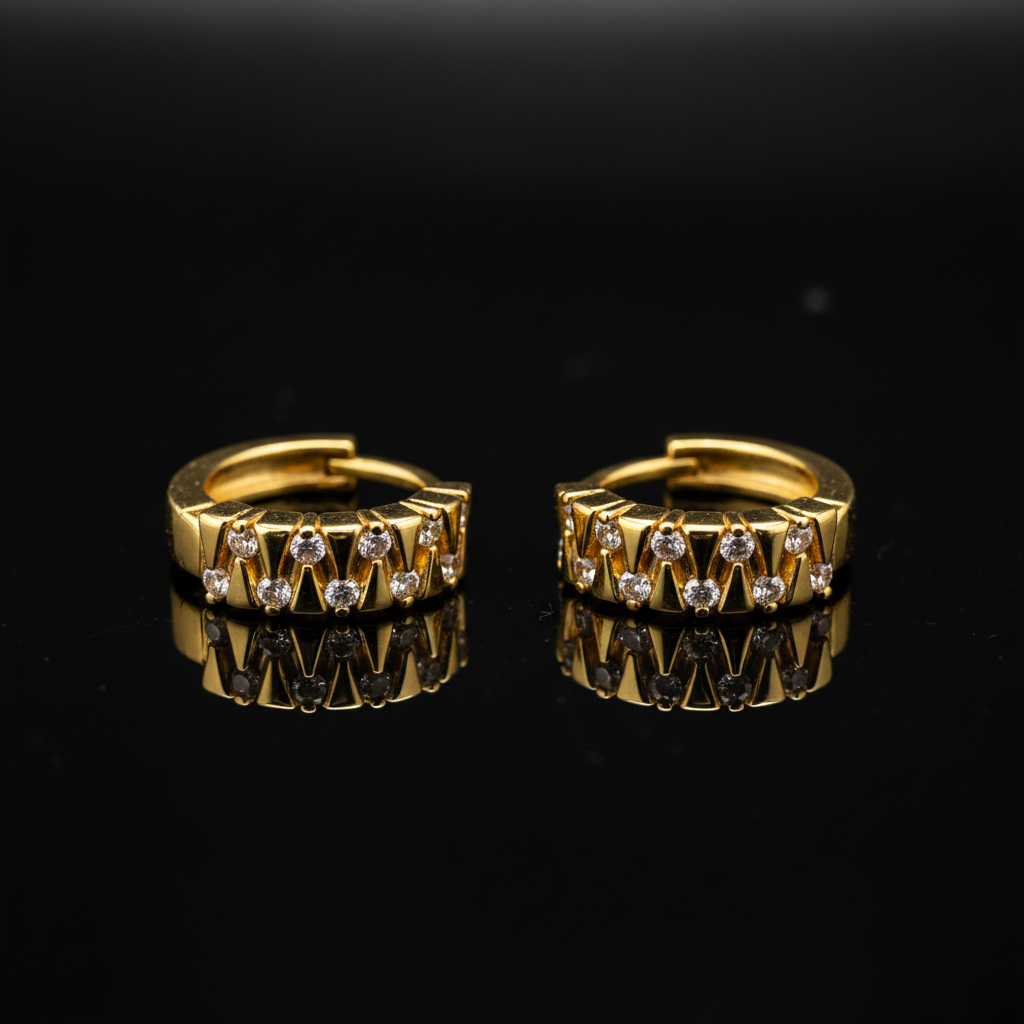 NXGOLD Geometric Crystal Gold-Toned Huggie Hoop Earrings for Women