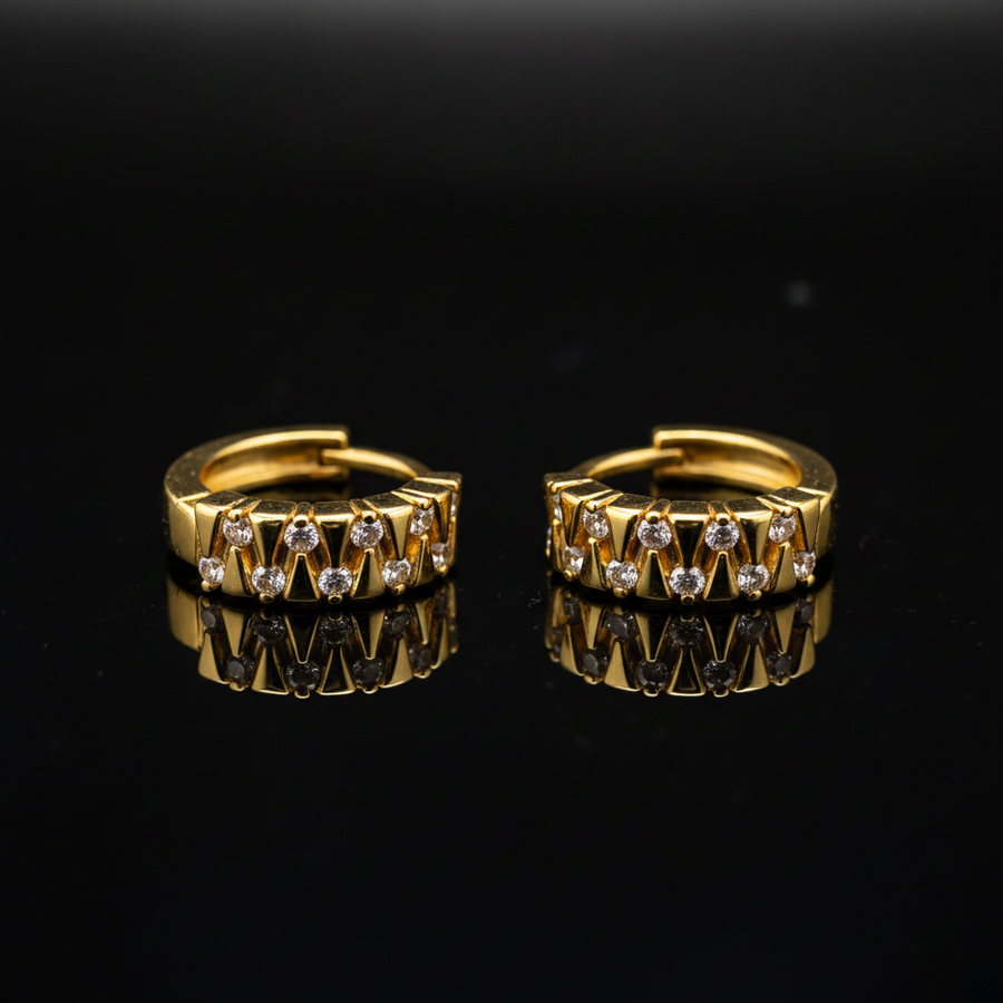 NXGOLD Geometric Crystal Gold-Toned Huggie Hoop Earrings for Women