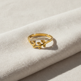 NXGOLD Nature Inspired Leaf Open Ring with Cubic Zirconia