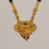 Royal Ethnic Black Bead Mangalsutra with Antique Oval Floral Pendant