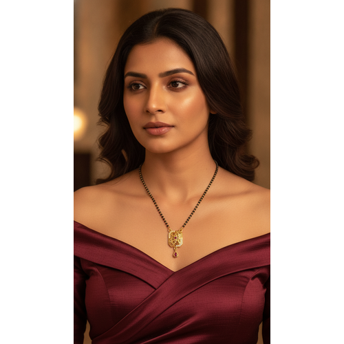 NXGOLD Traditional Black Bead Mangalsutra with Elegant Pendant