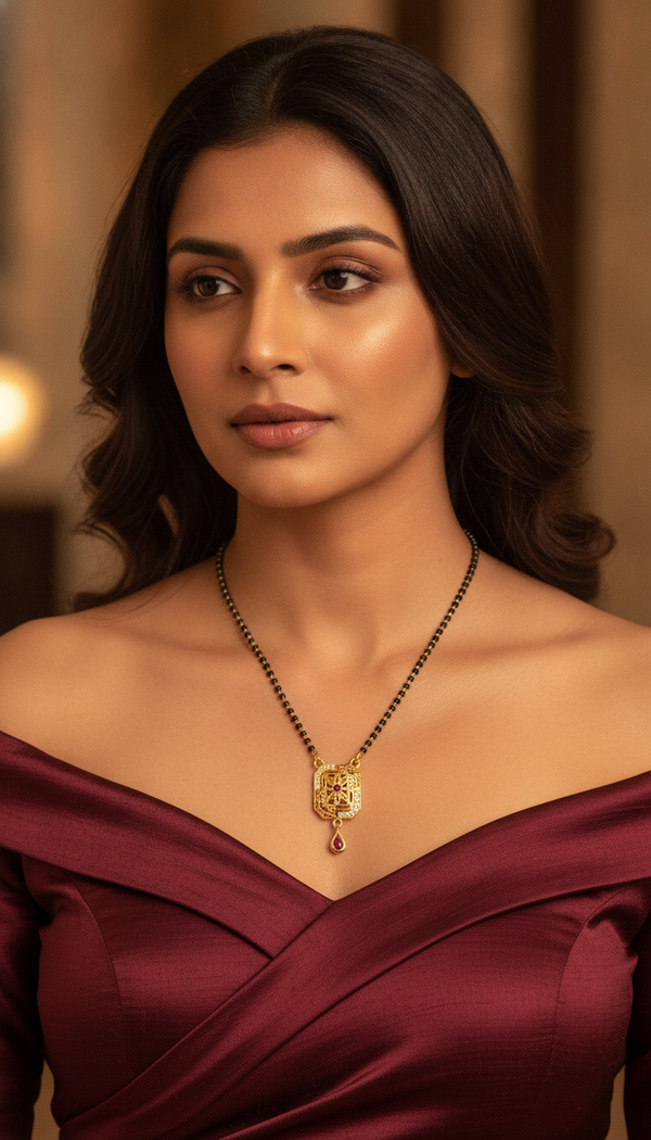 NXGOLD Traditional Black Bead Mangalsutra with Elegant Pendant