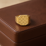 Imperial Checkered Crest Gold Ring For Men