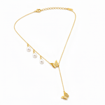 Golden Butterfly Pearl Drop Necklace for Women