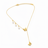 Golden Butterfly Pearl Drop Necklace for Women