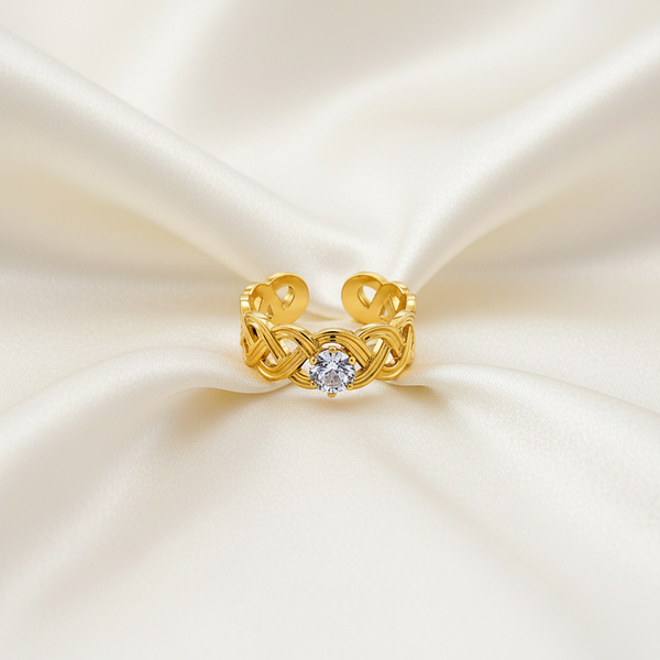 Elegant Anti-Tarnish Infinity Twist Ring with CZ Stone