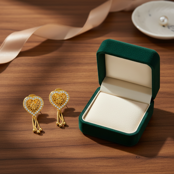 Crystal Heart Tassel Earrings for Women