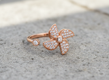 Rose Gold Floral CZ Adjustable Ring for Women