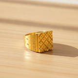 Majestic Grid Crest Gold Ring for Men