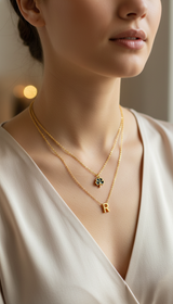 Elegant Double Chain Initial R & Clover Necklace for Women