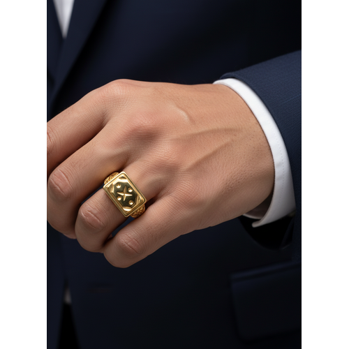 NXGOLD Luxury Men’s Ring with Star Engraved Rectangular Design