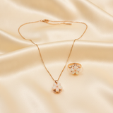 Elegant Rose Gold Opal Floral Pendant Necklace with Matching Ring Combo Set for Women