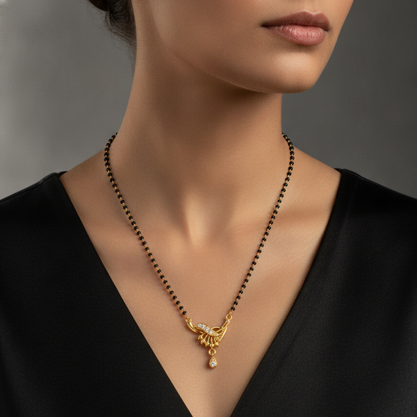NXGOLD Classic Black Bead Mangalsutra with Designer Pendant