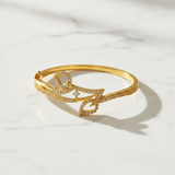 Luxury Leaf Swirl CZ Open Kada Bracelet for Women