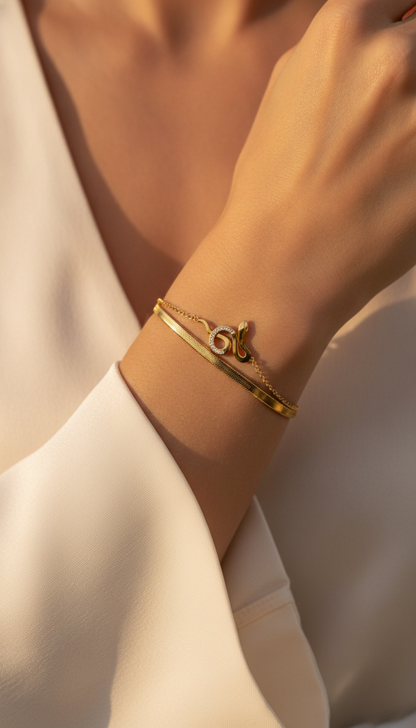 NXGOLD Snake Charm Double Layer Gold-Plated Bracelet for Women