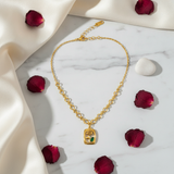 Elegant Gold Rose Pendant Necklace with Green Crystal