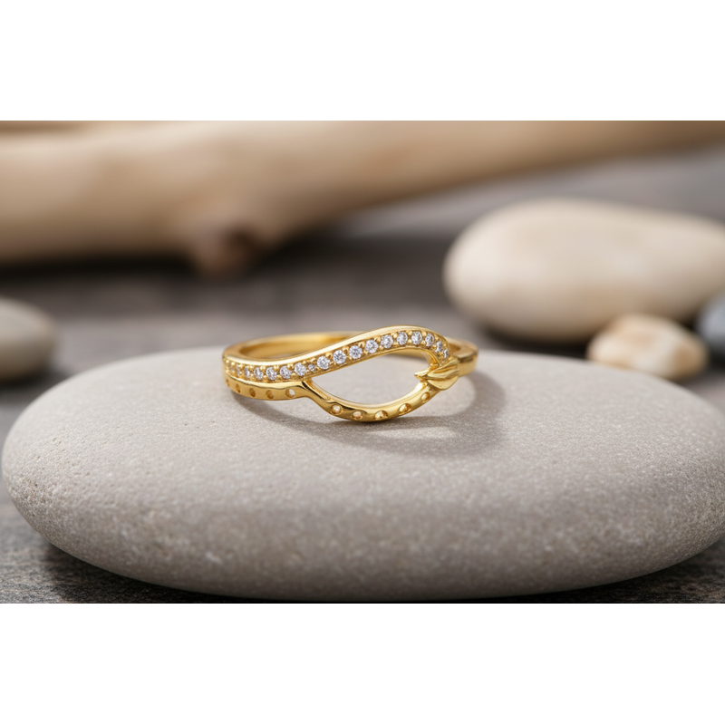 NXGOLD Elegant Infinity Curve Diamond Accent Gold Ring for Women