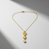Golden Double Heart Crystal Pendant Necklace for Women