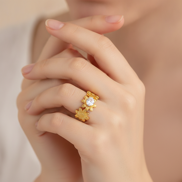 Designer Adjustable Flower Ring with CZ Stone