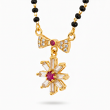 Traditional Mangalsutra with Red Stone & Sparkling CZ Flower Design