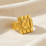 Royal Chakra Heritage Square Gold Statement Ring for Men