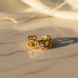 Elegant Anti-Tarnish Interlocked Chain Ring with CZ Stone