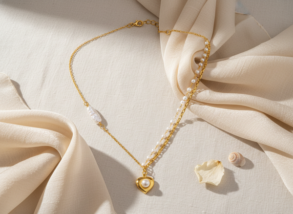 Divine Grace Pearl Heart Necklace Gold Faith & Love Pendant for Women