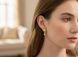GoldNX Floral Crystal Drop Gold-Toned Stud Earrings for Women