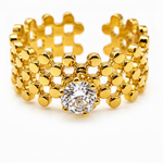 Chic Anti-Tarnish Lattice Pattern Ring with CZ Stone