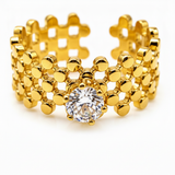 Chic Anti-Tarnish Lattice Pattern Ring with CZ Stone