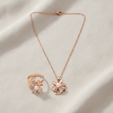 Elegant Rose Gold Pinwheel Pearl & CZ Pendant Necklace with Matching Ring Combo Set for Women