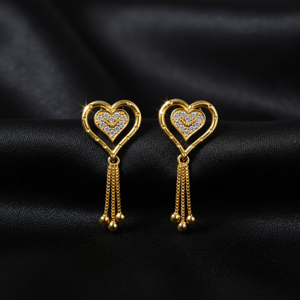 Heart Tassel Stud Earrings for Women