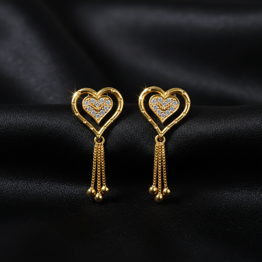Heart Tassel Stud Earrings for Women