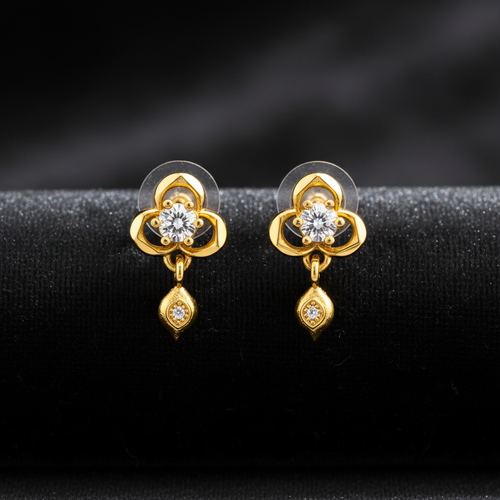NXGOLD Clover Crystal Drop Gold-Toned Stud Earrings for Women