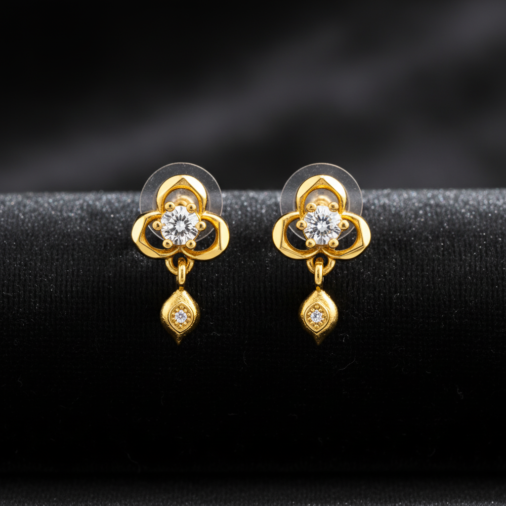 NXGOLD Clover Crystal Drop Gold-Toned Stud Earrings for Women