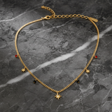 Dainty Star Charm Necklace with Colorful Crystal Beads