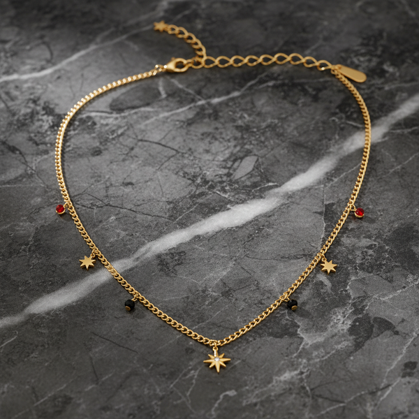 Dainty Star Charm Necklace with Colorful Crystal Beads