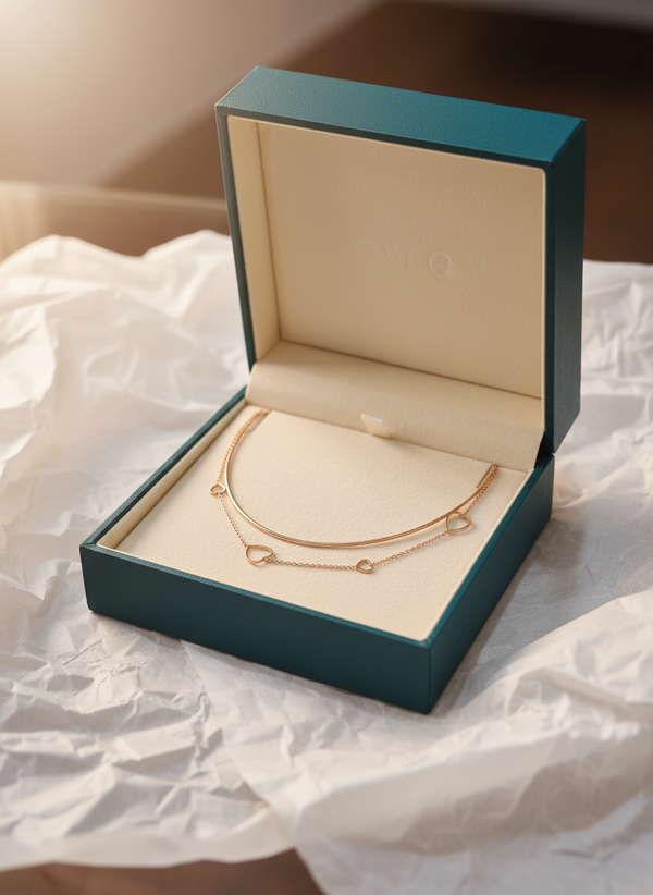 Elegant Rose Gold Double Layer Heart Charm Pendant Necklace