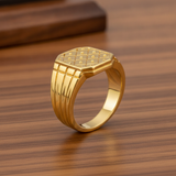 Imperial Checkered Crest Gold Ring For Men