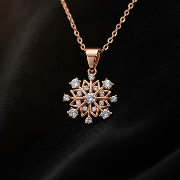 Dazzling Rose Gold Crystal Snowflake Pendant Necklace for Women