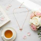 Rose Gold Crystal Bow Necklace with Heart Charm