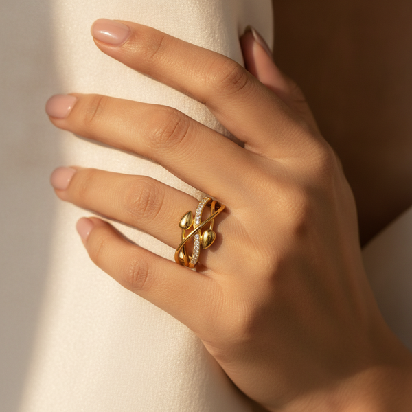 NXGOLD Infinity Leaf CZ Adjustable Ring for Women